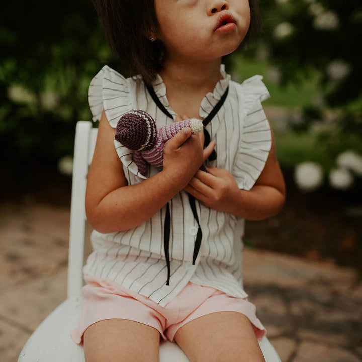 Pebble Child Pixie Baby Doll Rattle purple model