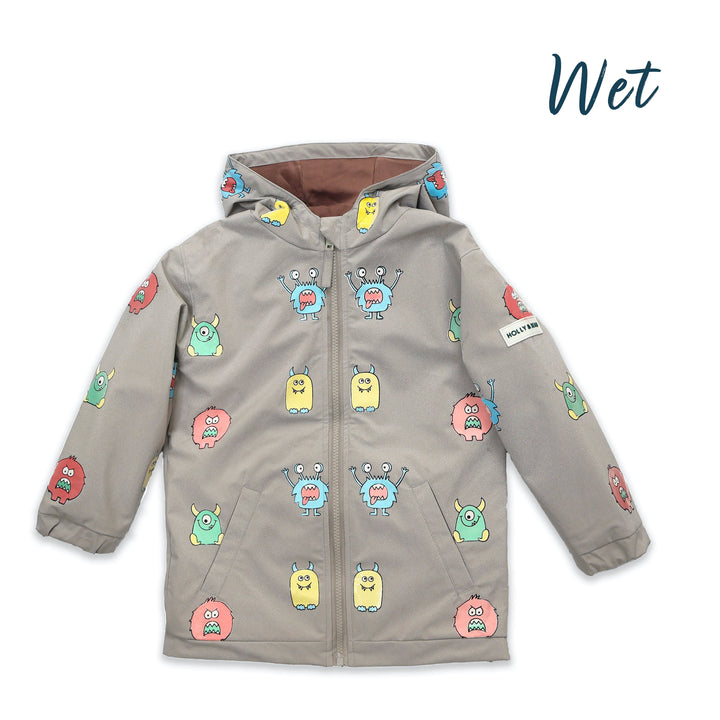 Holly & Beau Monster Color Changing Kids Raincoat wet