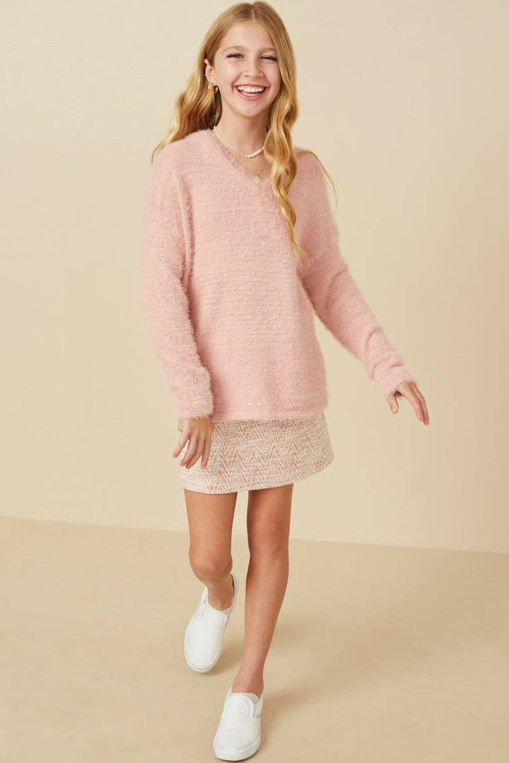 Hayden LA Blush Mohair-V Neck Sweater front