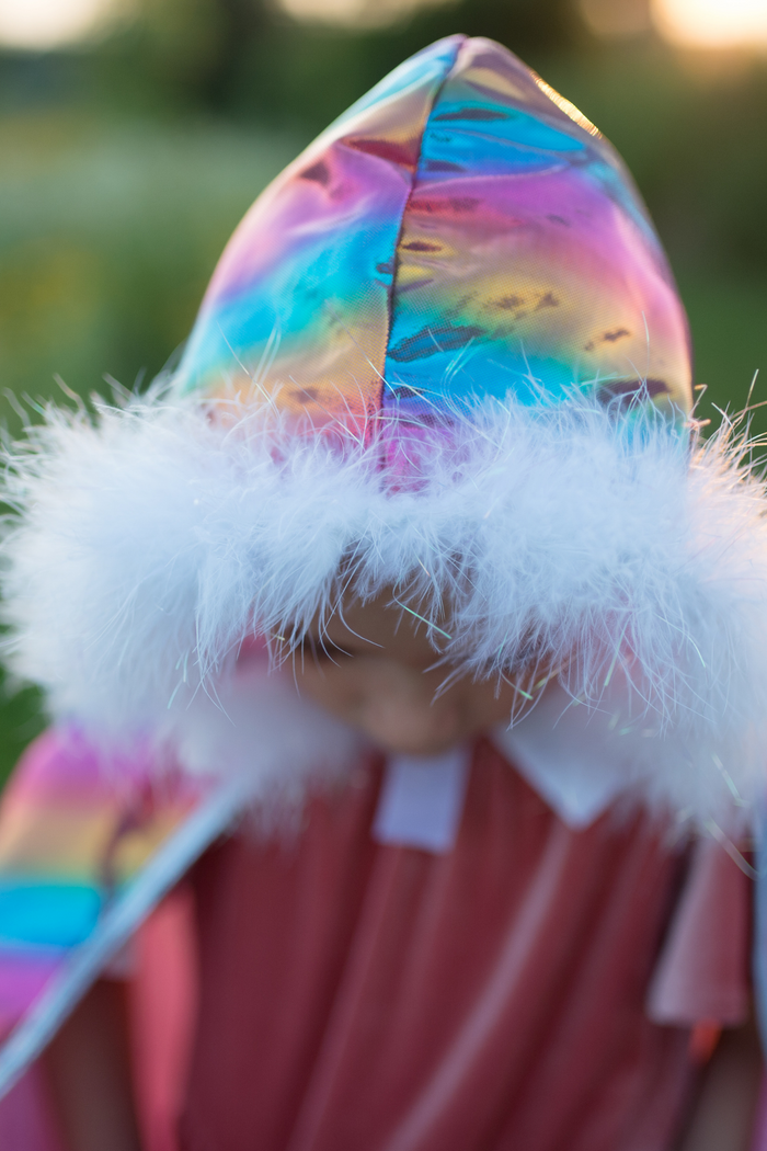 Great Pretenders Rainbow Princess Cape model hood