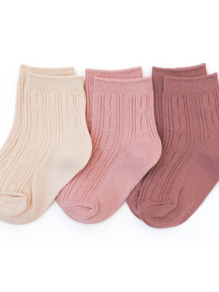 Warm Cable 3pc Socks in Pinks