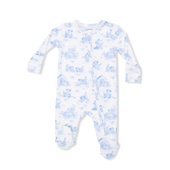Blue Puppy Toile Footie