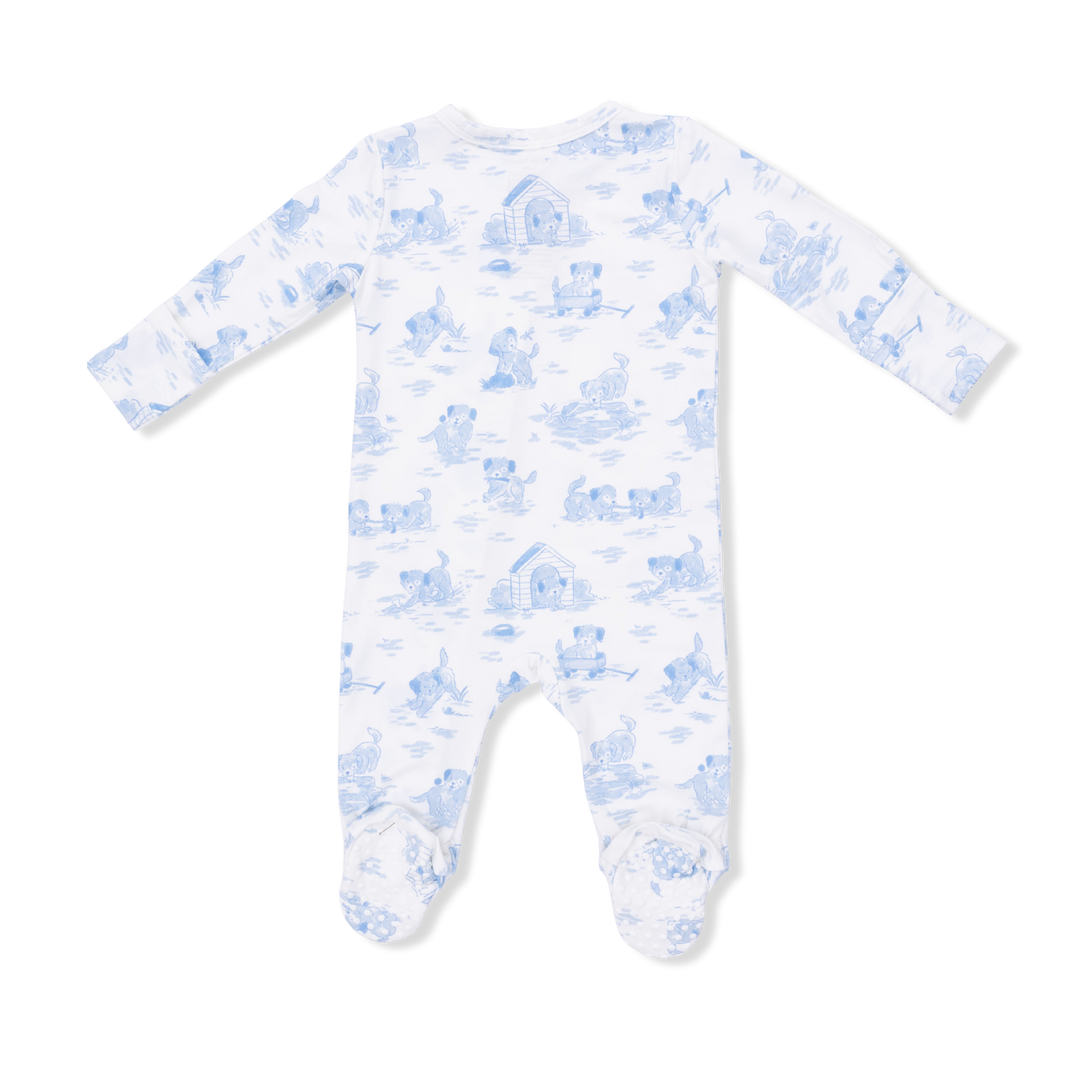 Blue Puppy Toile Footie