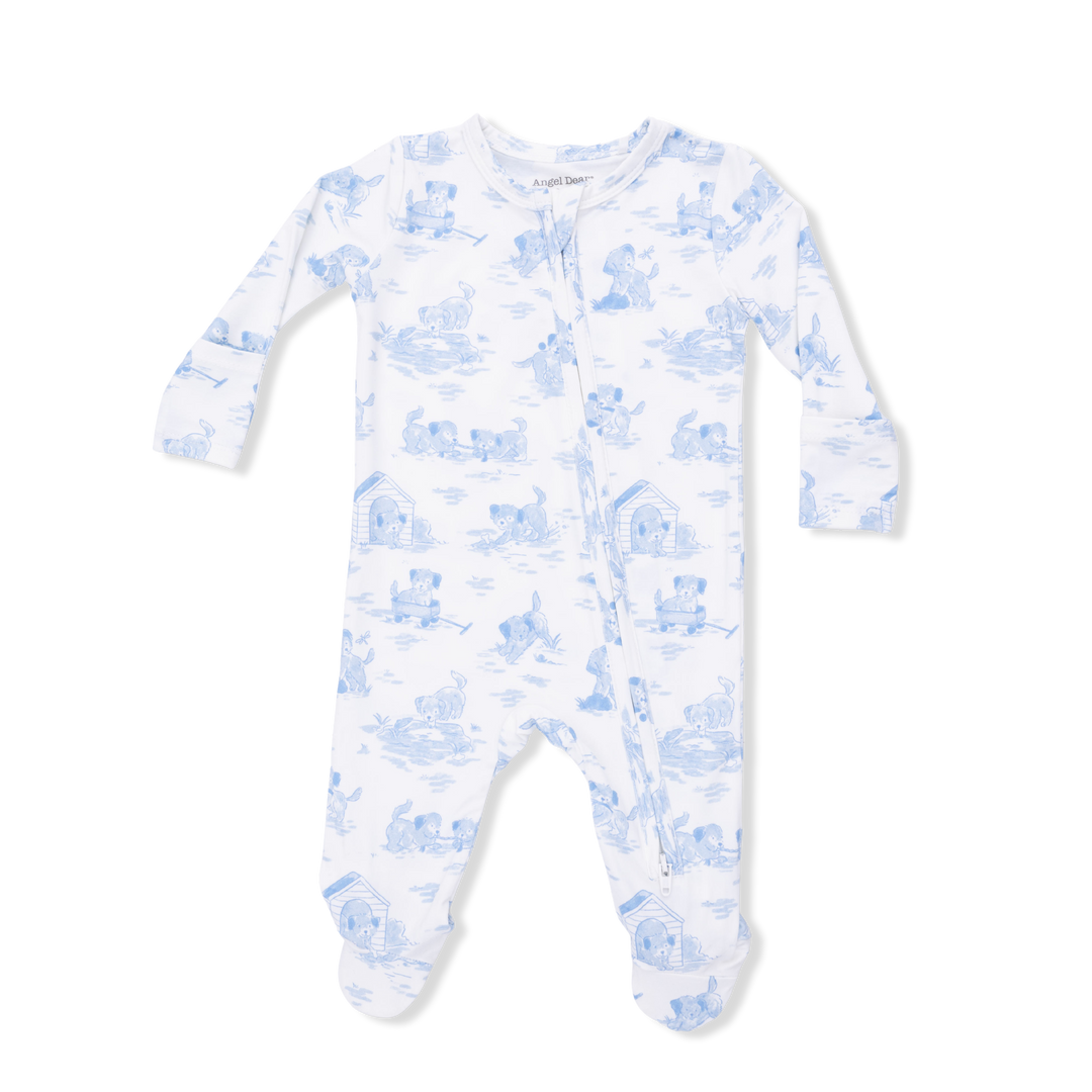 Blue Puppy Toile Footie