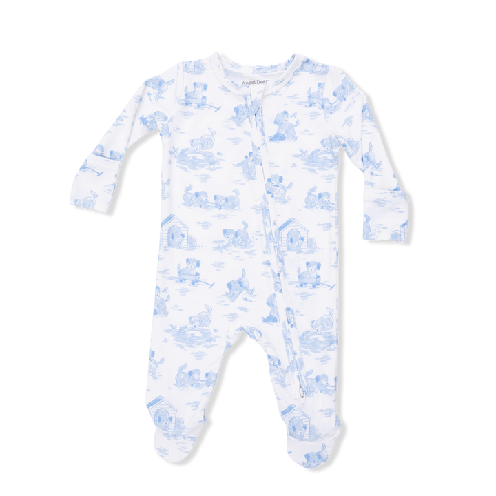 Blue Puppy Toile Footie