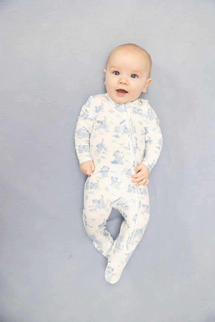 Blue Puppy Toile Footie