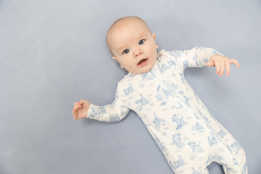 Blue Puppy Toile Footie