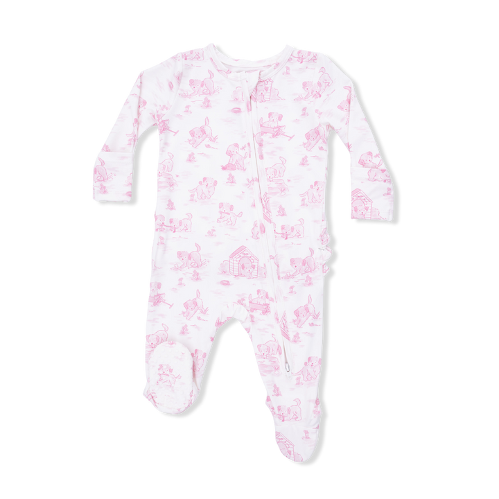 Pink Puppy Toile Ruffle Footie