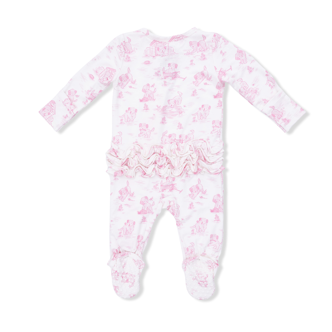 Pink Puppy Toile Ruffle Footie