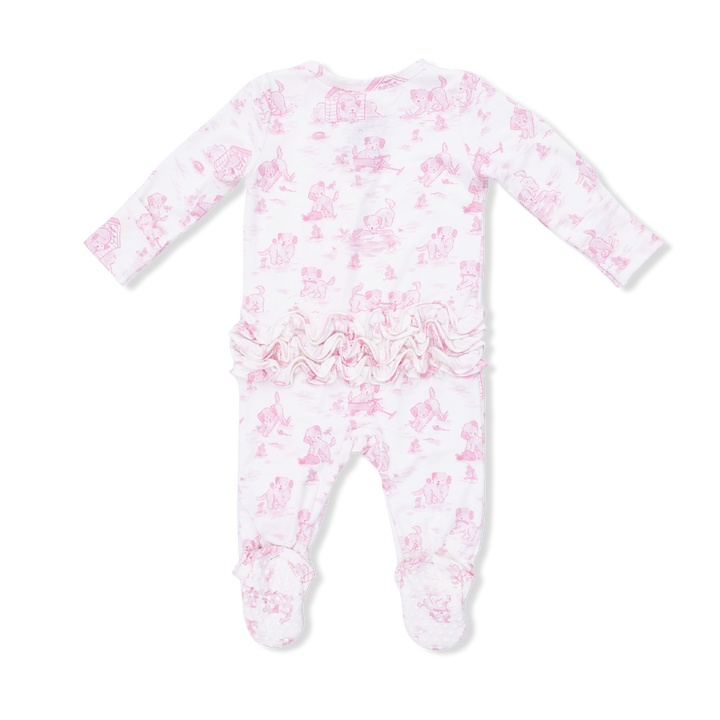 Pink Puppy Toile Ruffle Footie