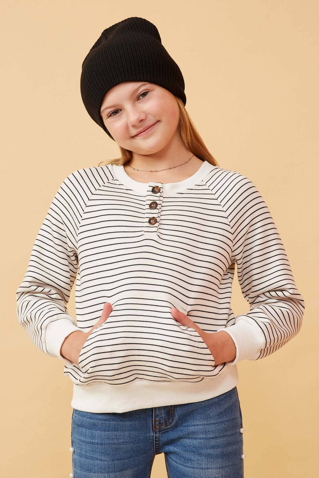 Hayden LA Striped Kangaroo Pocket Henley