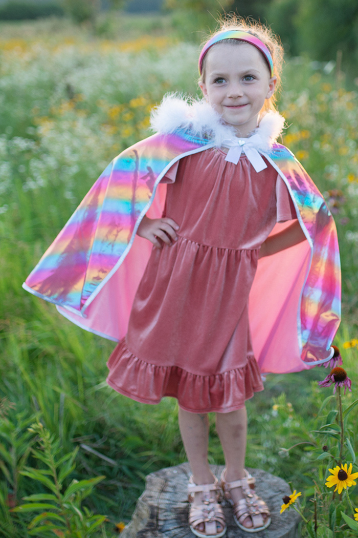 Great Pretenders Rainbow Princess Cape model pose