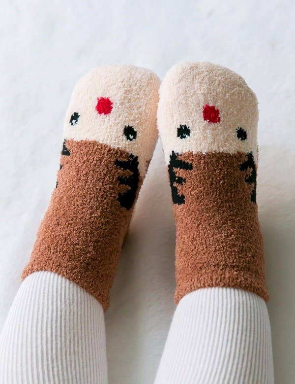 Fuzzy Rudolph Holiday Christmas Socks model