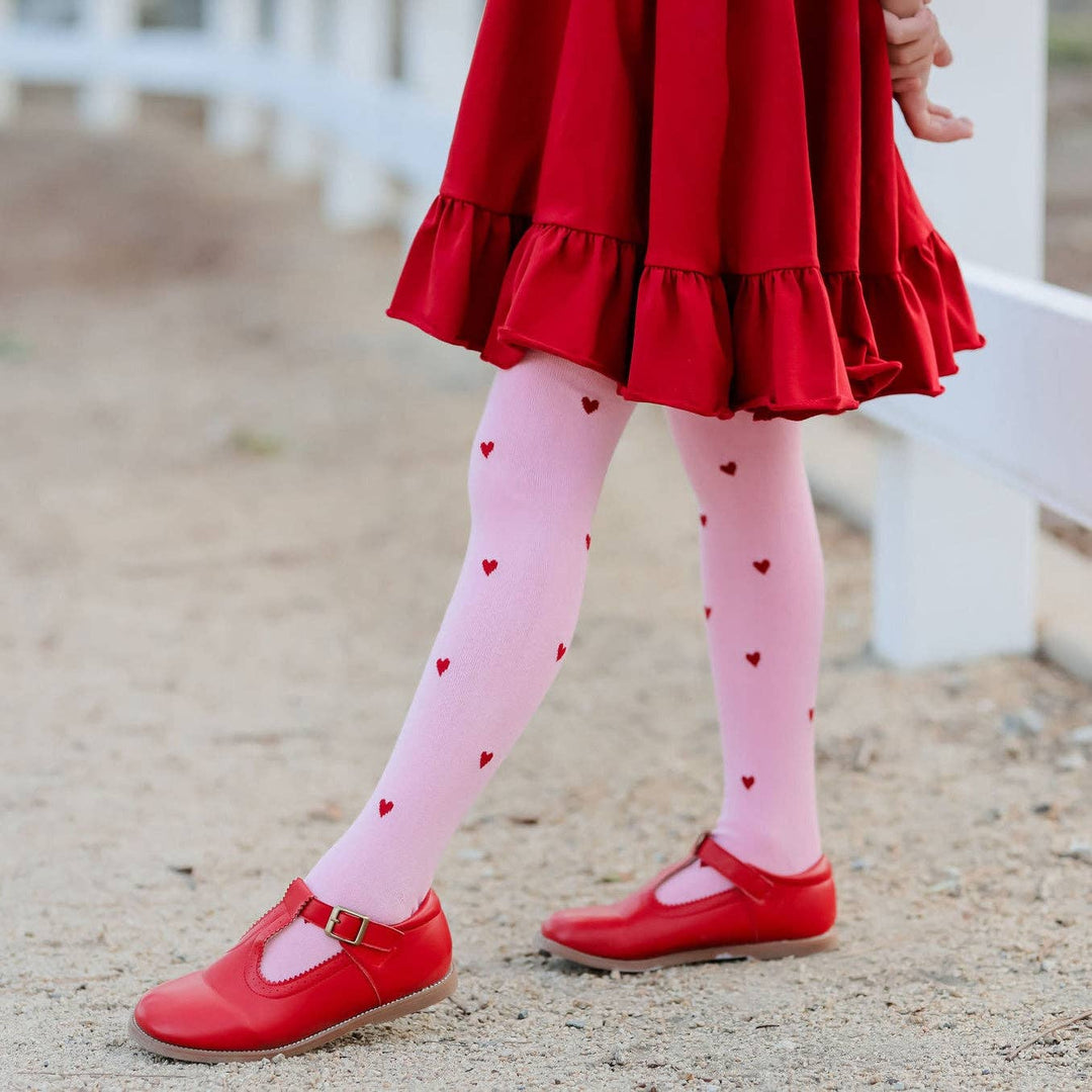 Little Stockings Falling Hearts Tights red shoes