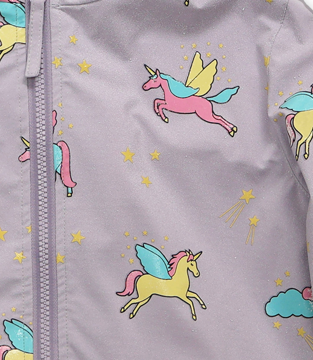 Holly & Beau Unicorn Color Changing Kids Raincoat close wet