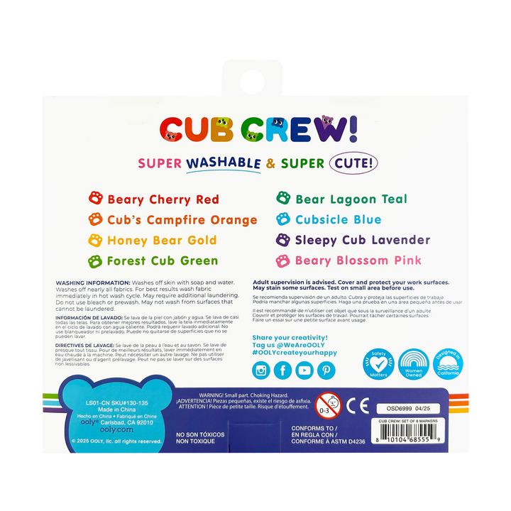ooly Cub Crew washable Markers back
