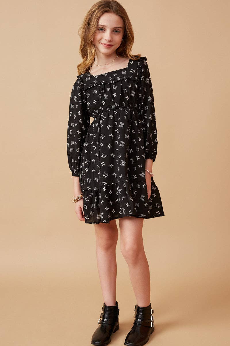 Hayden La Butterfly Ruffled Square Neck Dress front