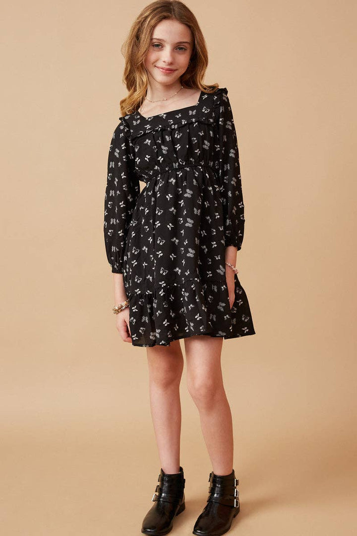 Hayden La Butterfly Ruffled Square Neck Dress front