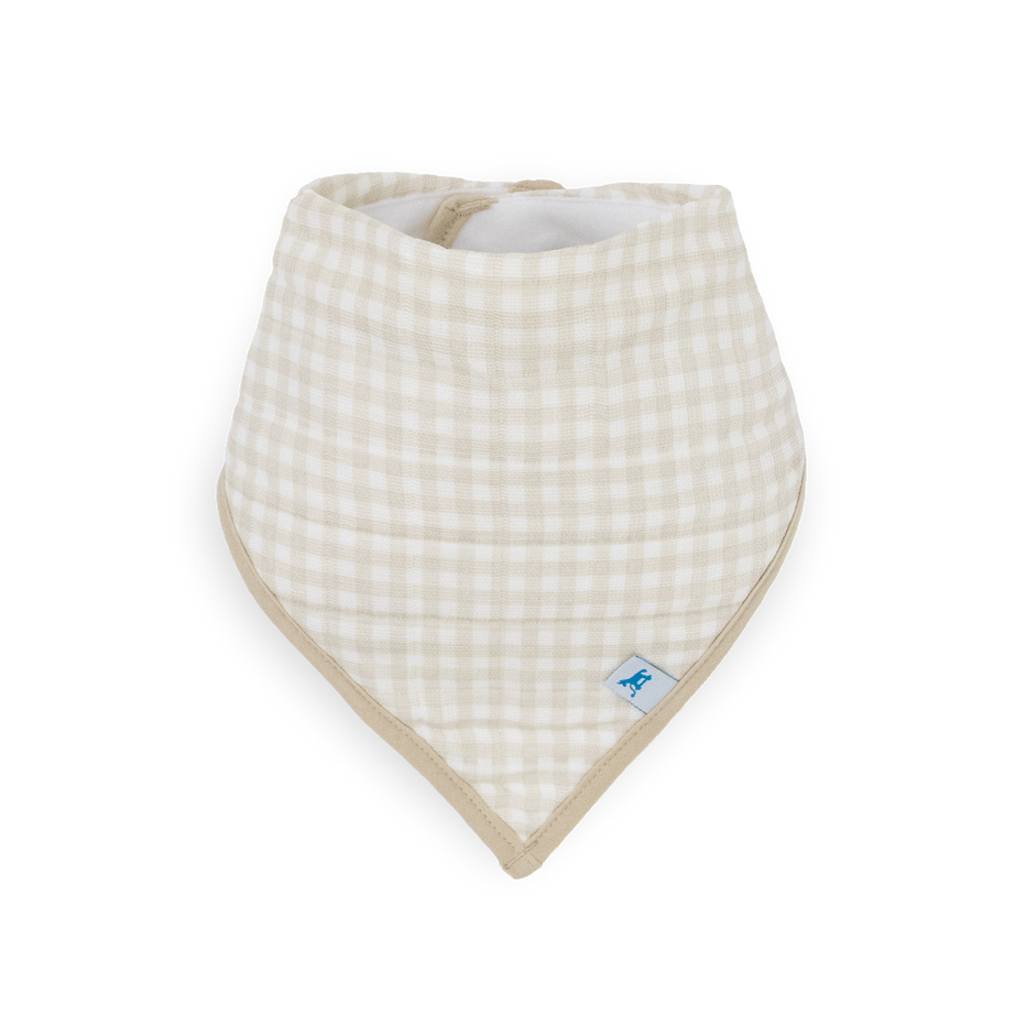 Little Unicorn Taupe Cross Bandana Bib 4 Pack gingham