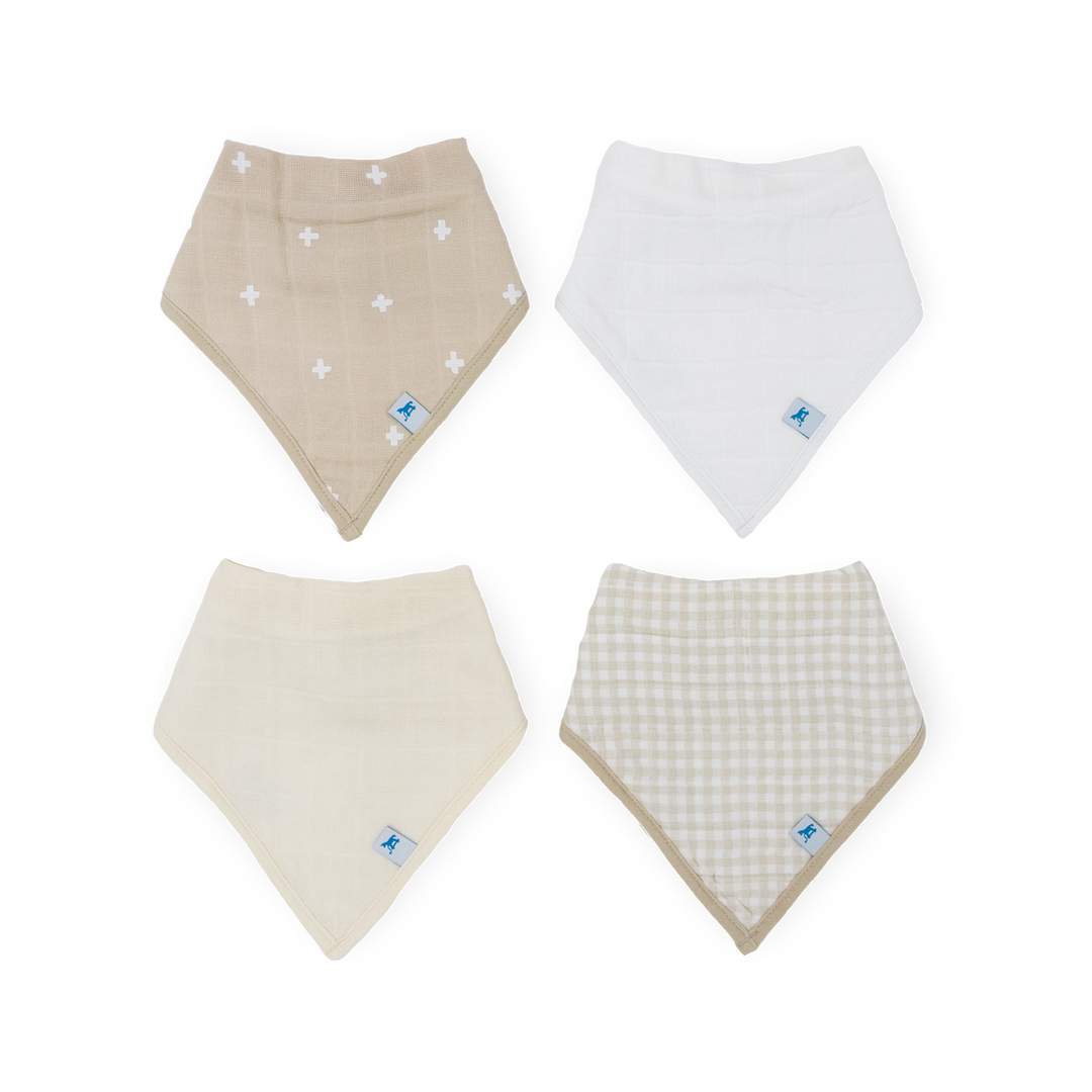 Little Unicorn Taupe Cross Bandana Bib 4 Pack