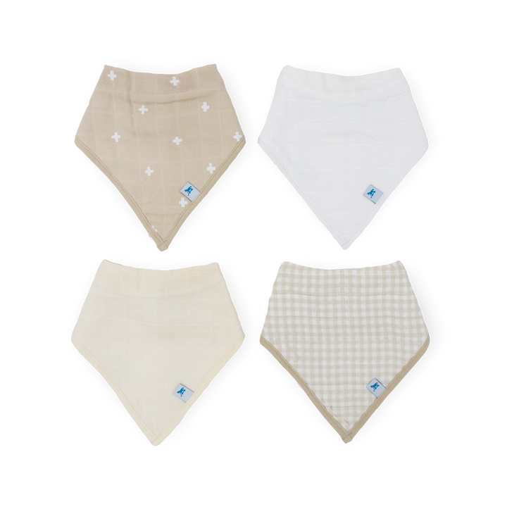 Little Unicorn Taupe Cross Bandana Bib 4 Pack