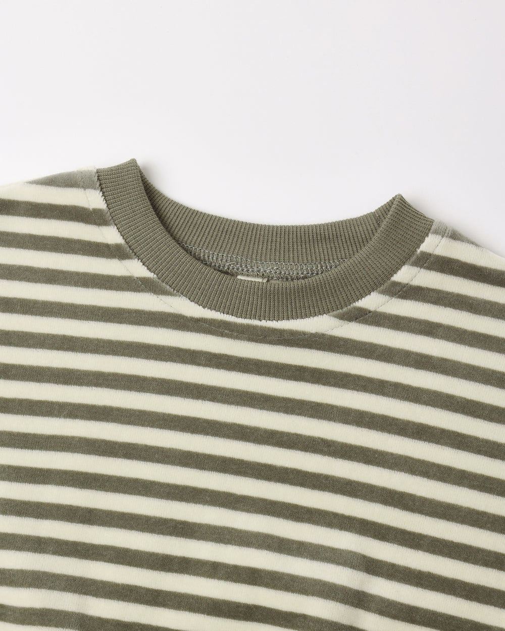 Quincy Mae Spruce Striped Velour Relaxed top detail