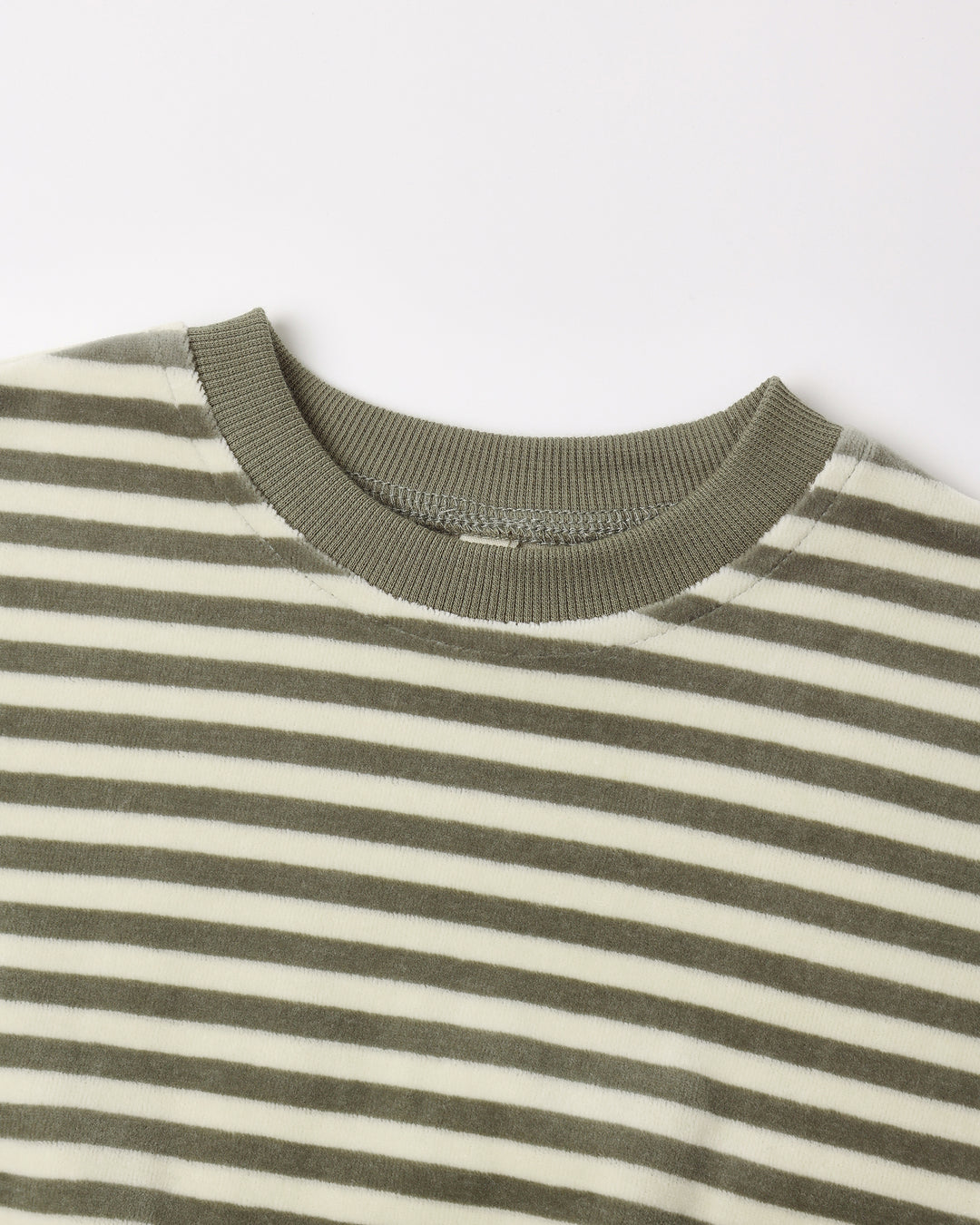 Quincy Mae Spruce Striped Velour Relaxed top detail