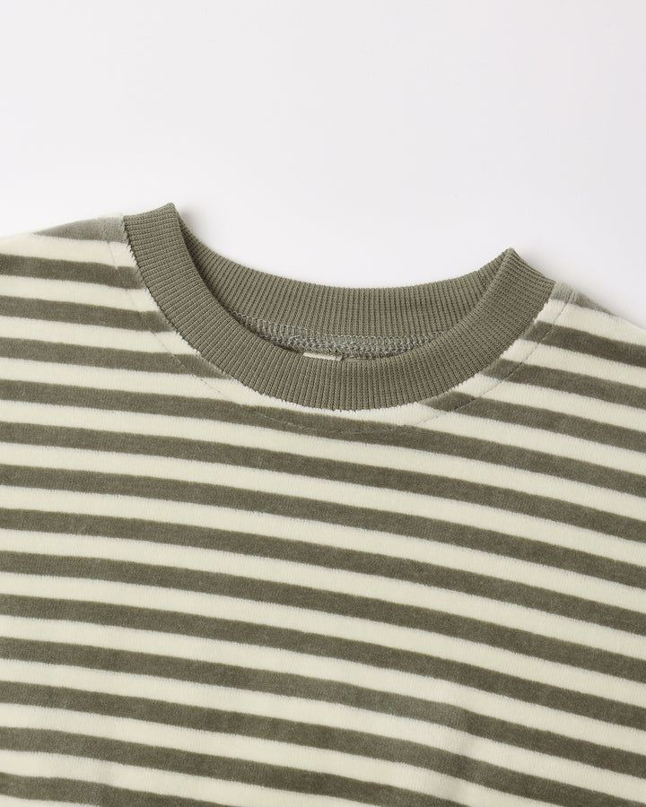 Quincy Mae Spruce Striped Velour Relaxed top detail