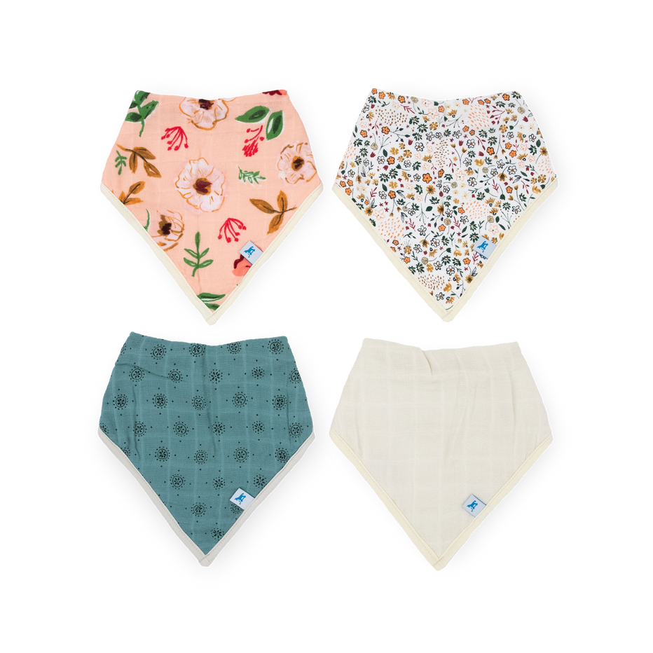 Little Unicorn Vintage Flower Bandana Bib 4 Pack