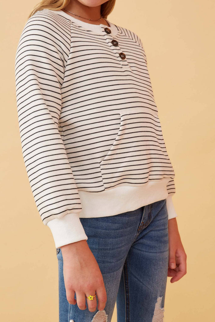 Hayden LA Striped Kangaroo Pocket Henley close