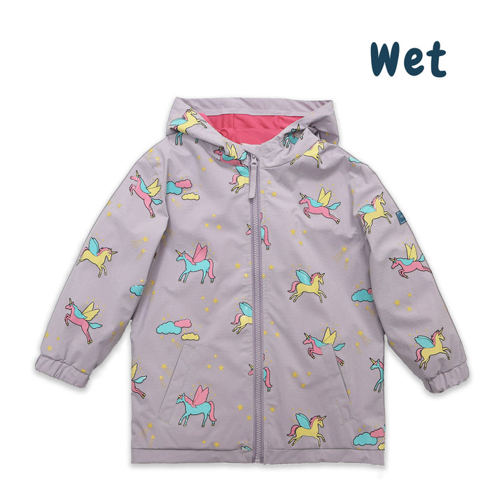Holly & Beau Unicorn Color Changing Kids Raincoat wet