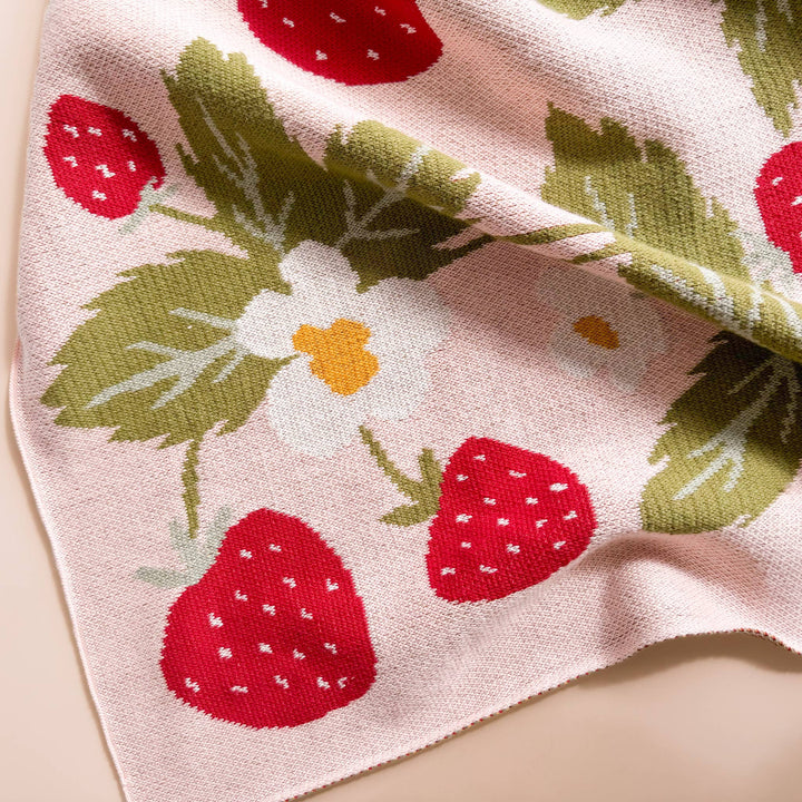 The Blueberry Hill Strawberry Organic Blanket detail