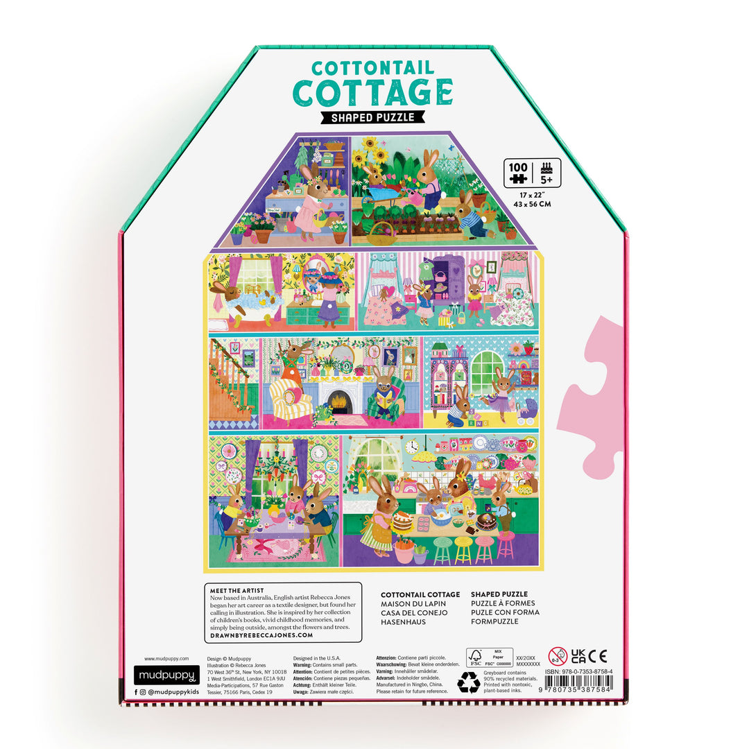Mudpuppy Cottontail Cottage House Shaped Puzzle  back