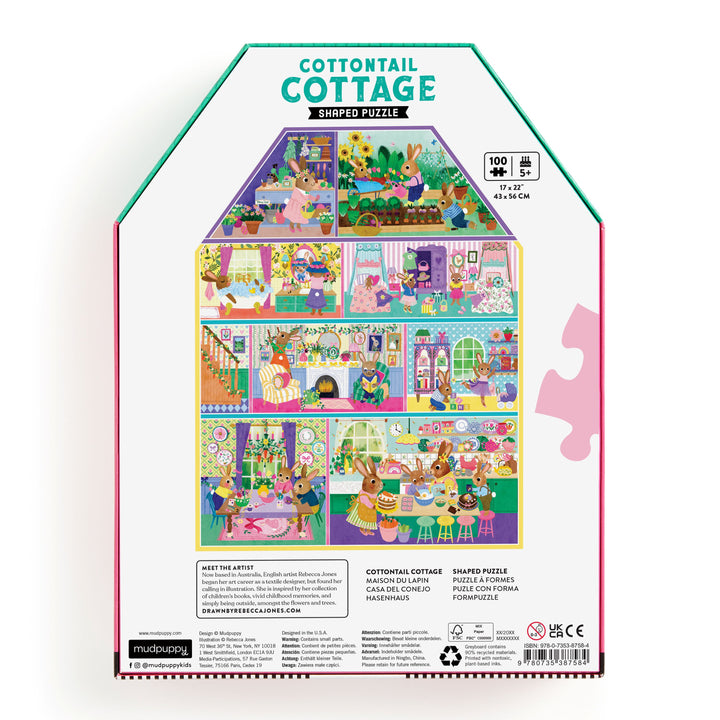 Mudpuppy Cottontail Cottage House Shaped Puzzle  back