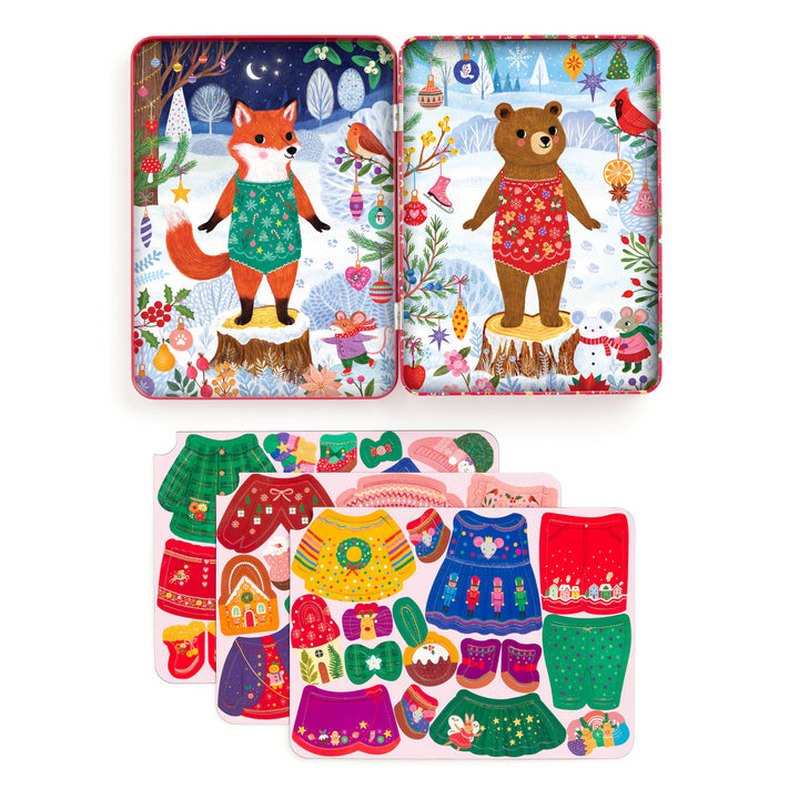 Mudpuppy Merrry Woodland Magnetic Tin Playset pieces