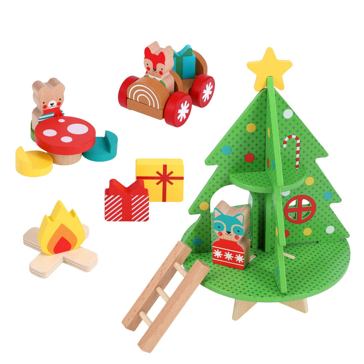 Petit Collage Christmas Treehouse Wooden Play Set pieces