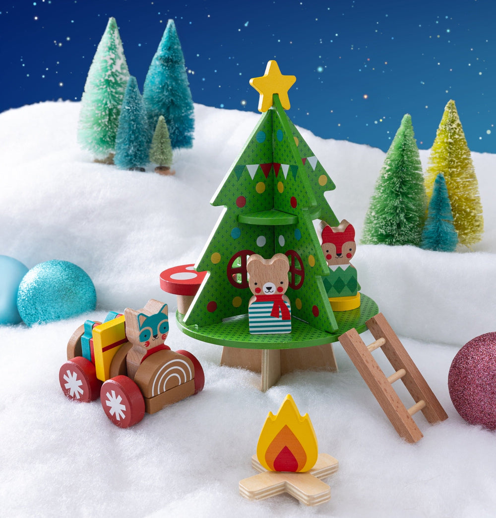Petit Collage Christmas Treehouse Wooden Play Set lifestyles