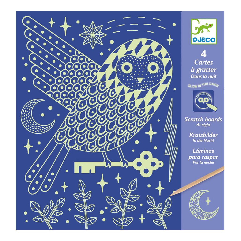 Djeco Owl Glow in the Dark Scratch Board Set