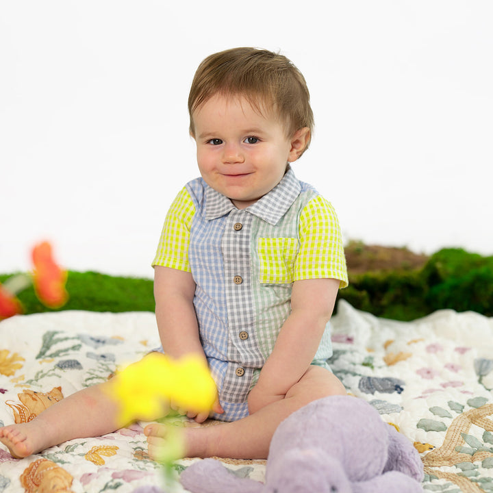 Magnetic Me Multi Gingham Short Romper model