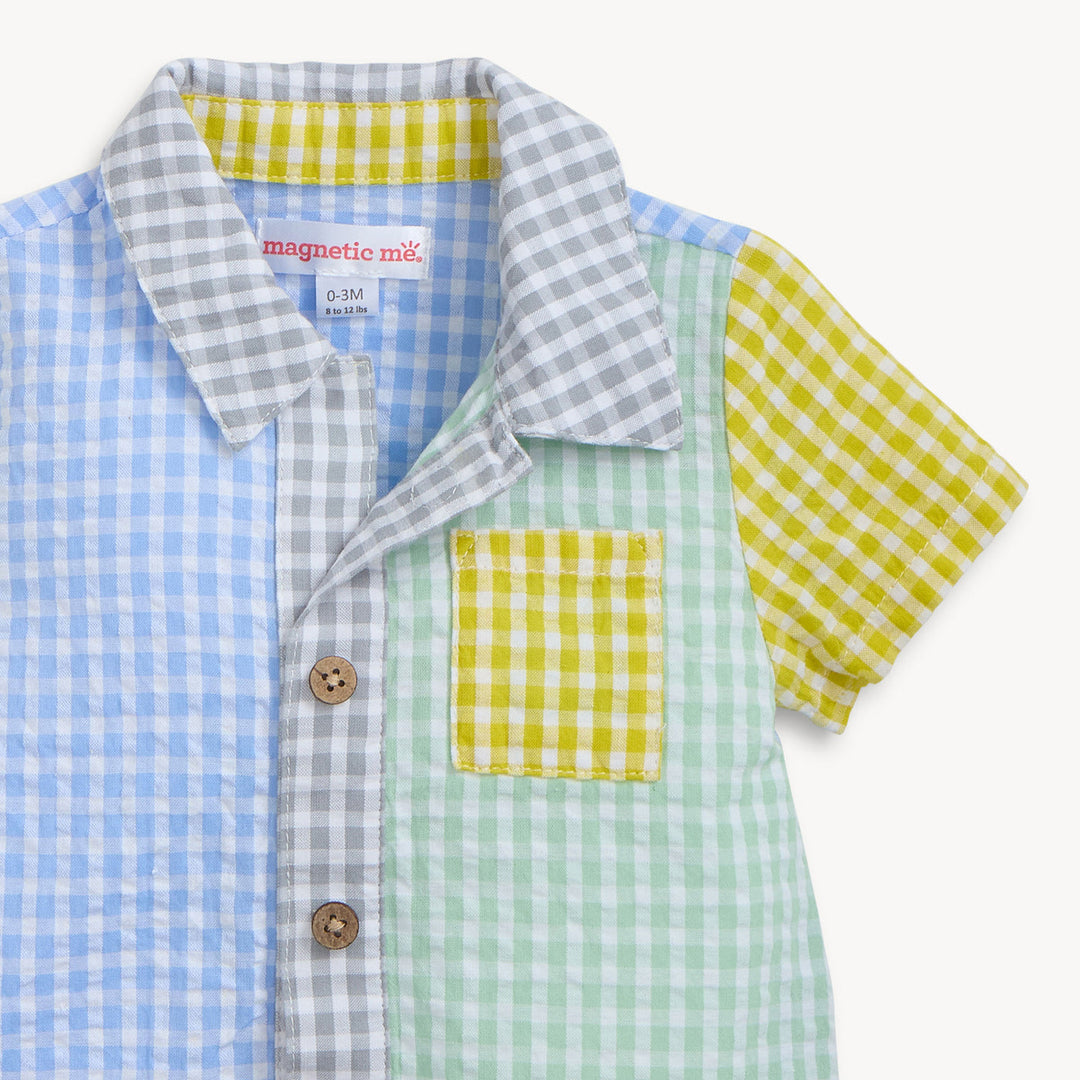Magnetic Me Multi Gingham Short Romper detail