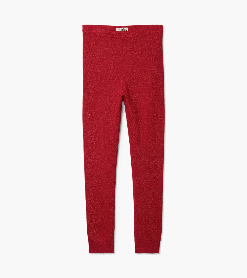 Hatley Holiday Red Cable Knit Leggings flat
