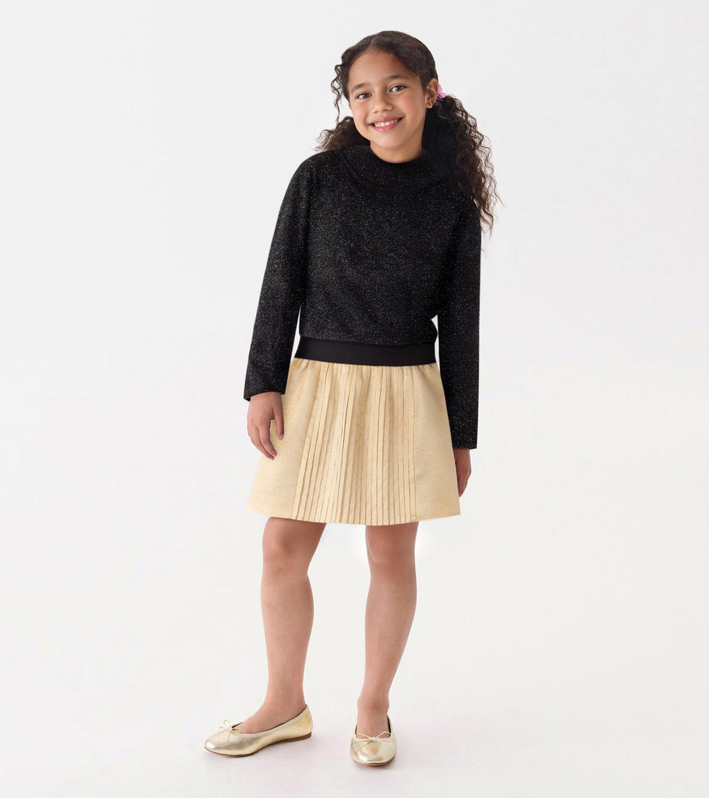 Hatley Gold Pleated Fun Skirt Black glitter turtleneck