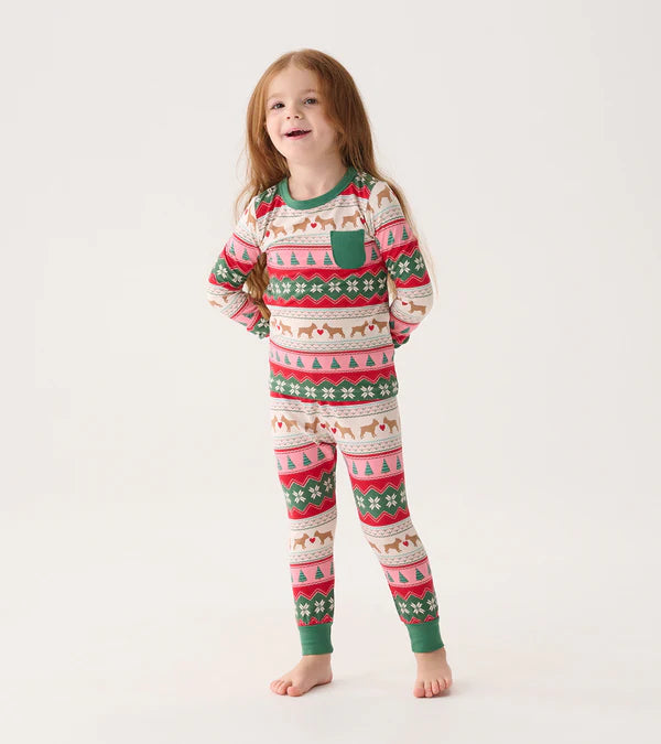 Puppy Hearts Fair Isle Pajamas model