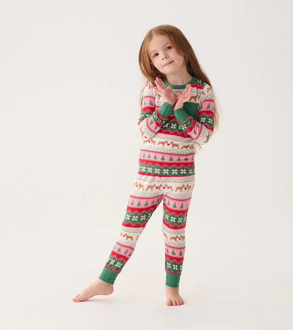 Puppy Hearts Fair Isle Pajamas model too