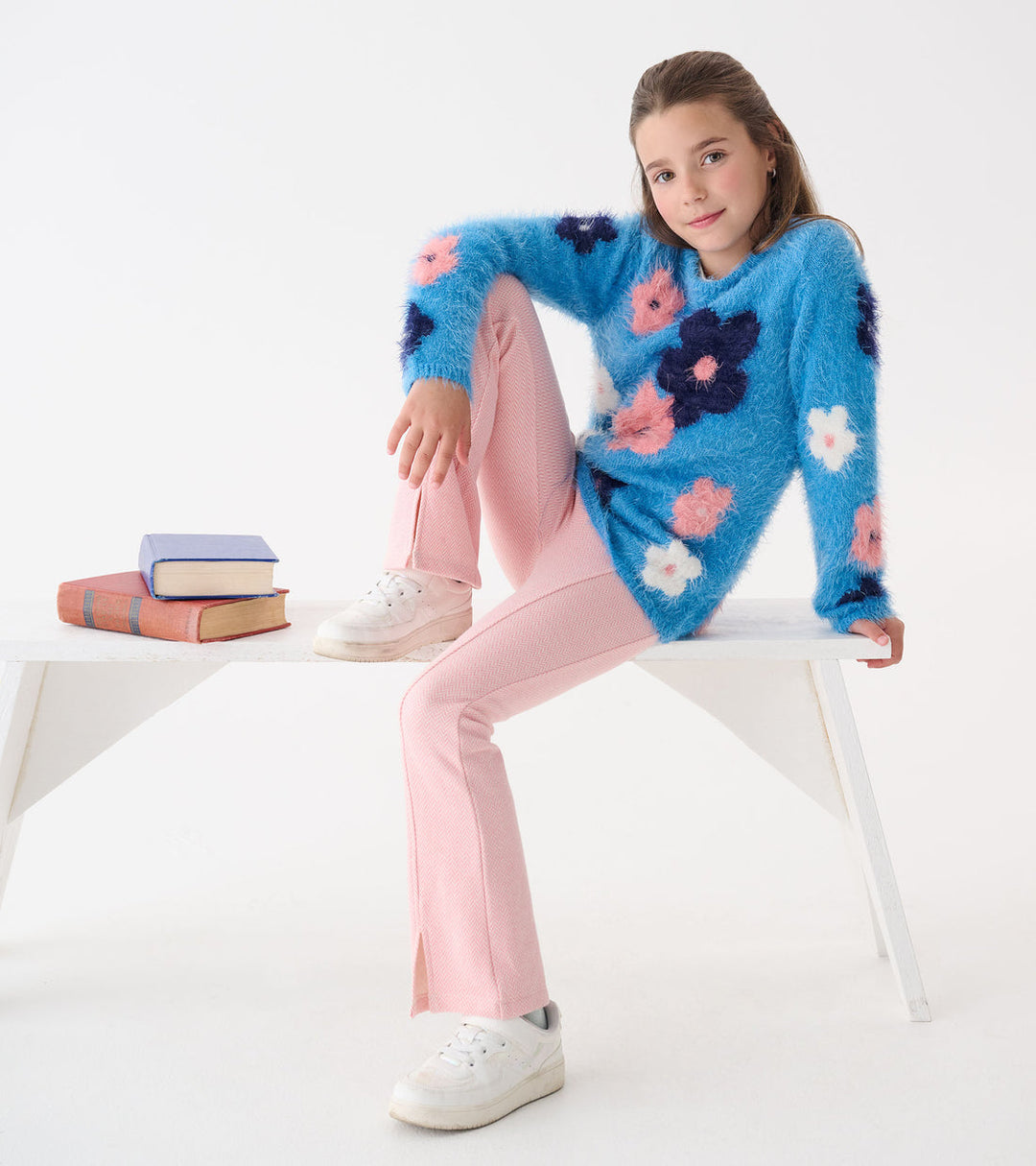 Hatley Floral Cluster Furry Sweater model seating