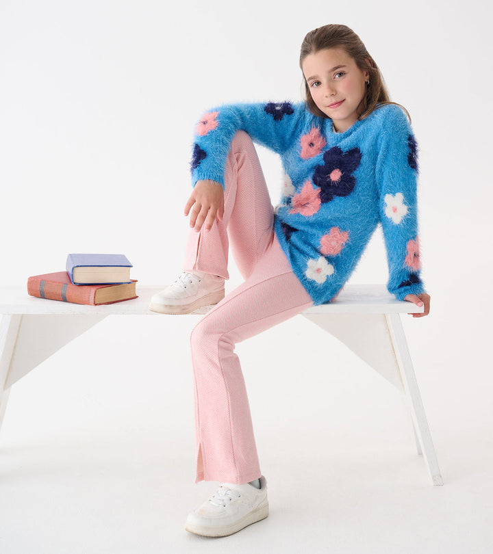 Hatley Floral Cluster Furry Sweater model seating