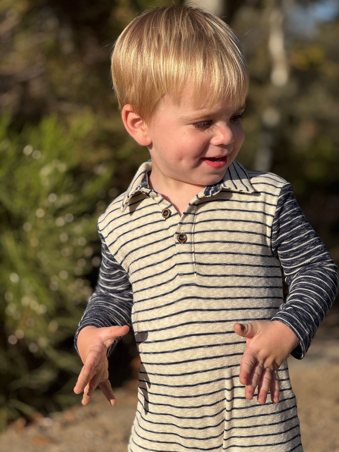 Me & Henry Arlington Striped Polo Romper model
