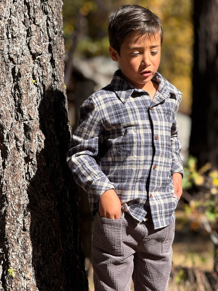 Me & Henry Atwood Blue Beige Plaid Shirt model