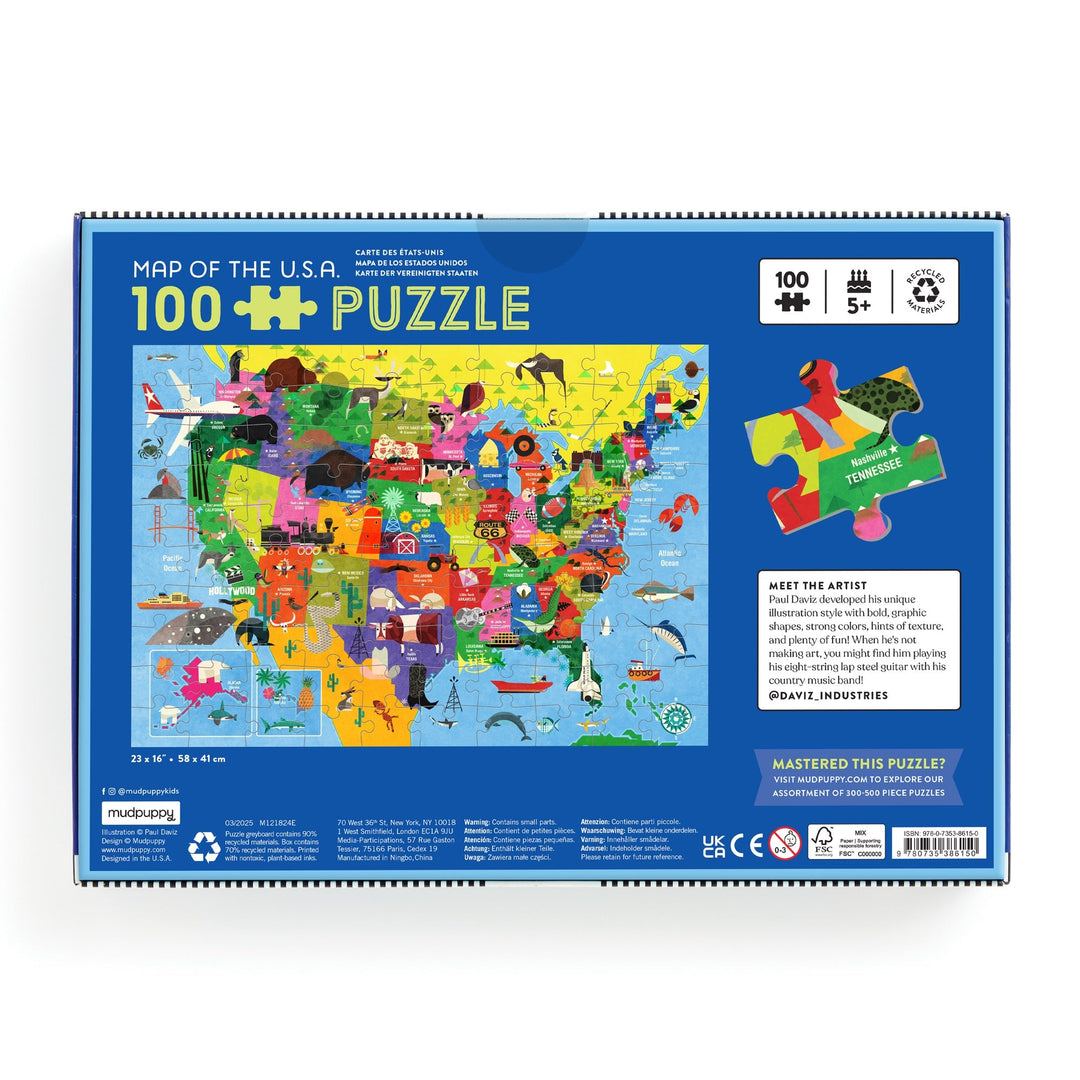 Mudpuppy Map of the USA 100 Piece Puzzle back