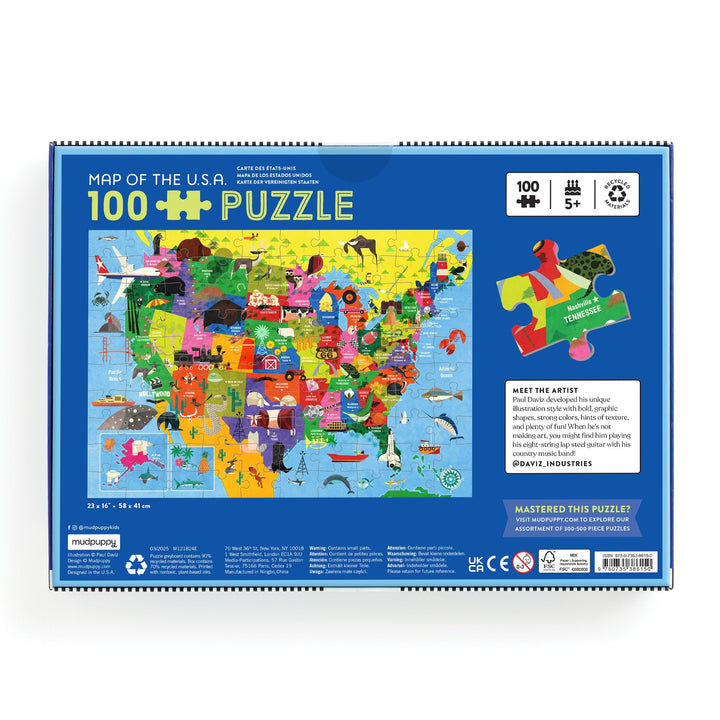 Mudpuppy Map of the USA 100 Piece Puzzle back